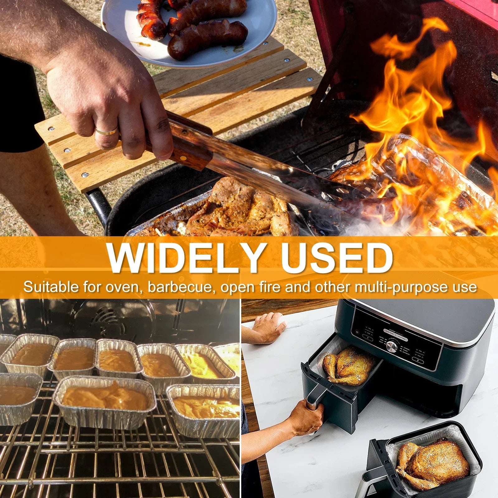 50Pcs Aluminum Foil Trays 1100ml Non-Stick Aluminum Foil Baking Pans Reusable Food Grade Aluminum Foil Containers Aluminum Foil