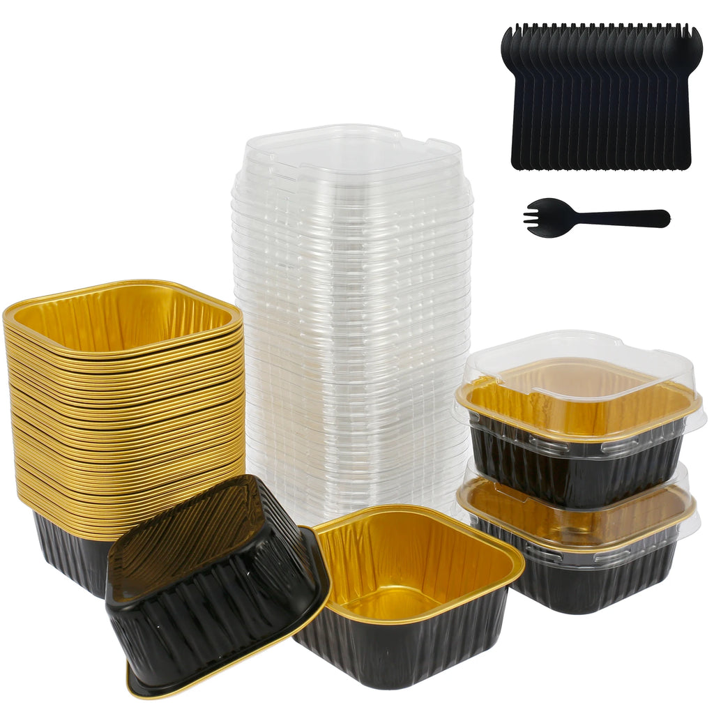 50Pcs Mini Cake Cup Aluminum Foil Cupcake Wrappers Baking Cups Cases Muffin Boxes Non-Stick Pudding Dessert Cups Kitchen Tools