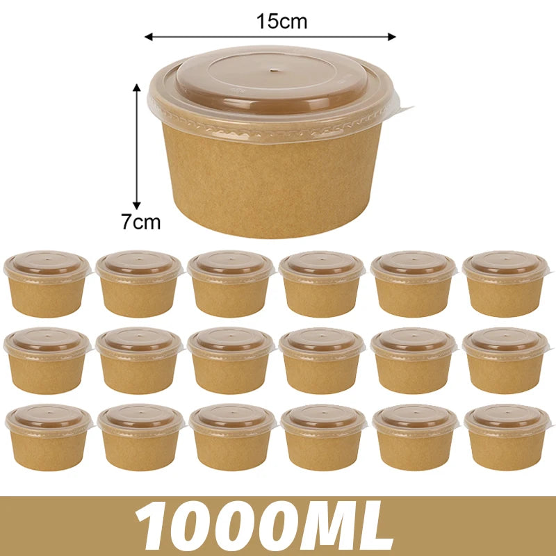 30/10pcs Disposable Kraft Paper Bowls Packaging Boxes with Lids for Hot Soup Salad Noodles Ice Cream Food Containers Lunch Box Christmas