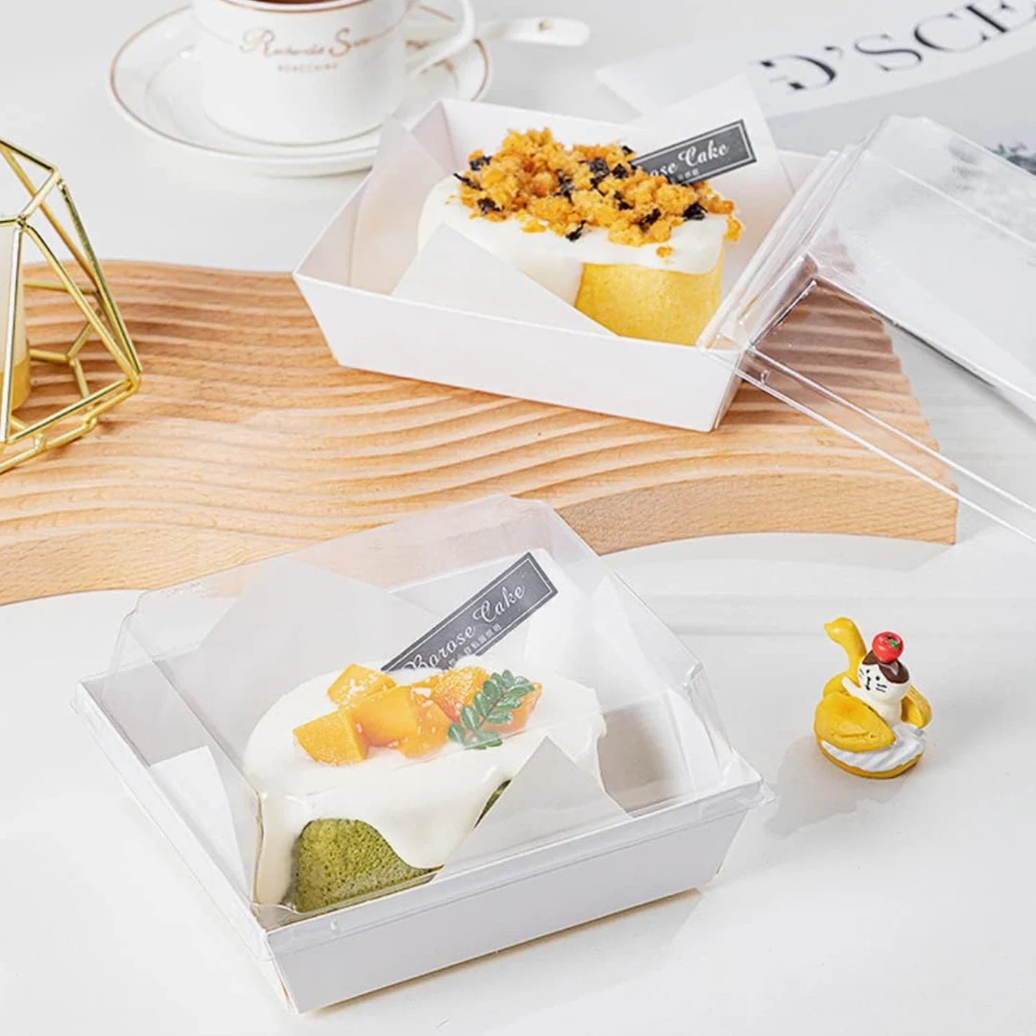 50PCS Paper Charcuterie Boxes with Clear Lids 4 Inches Square White Disposable Sandwich Boxes Dessert To Go Containers