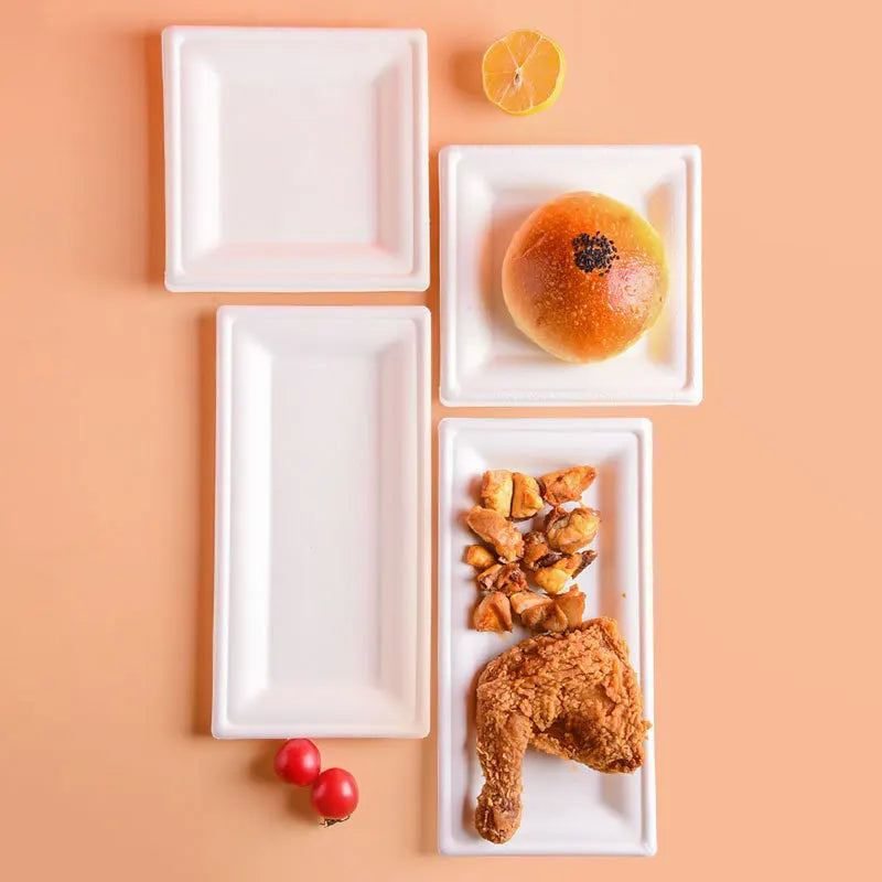 50pcs Degradable Square 6/8/10 Inch Disposable Paper Plate Thick Cake Tray for Baking Barbecue Party Tableware Fruit Snack Tray