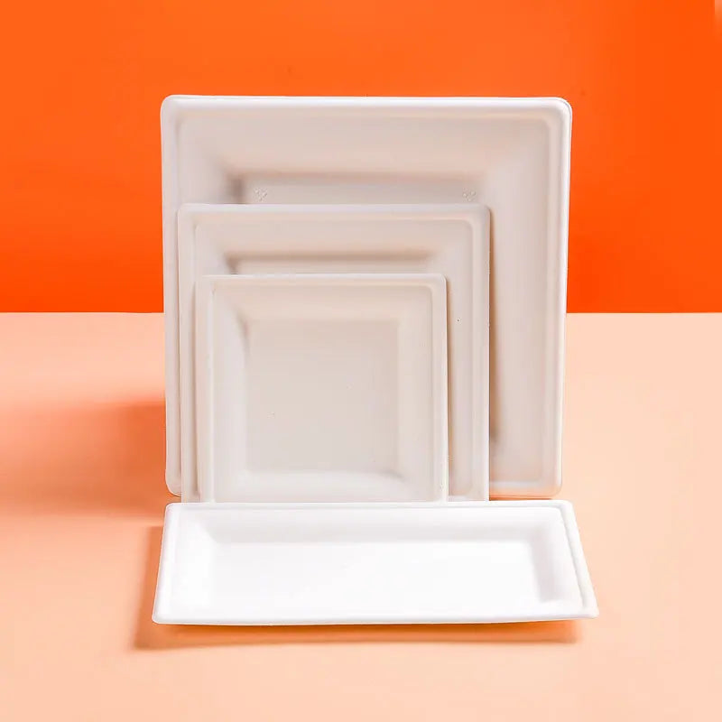 50pcs Degradable Square 6/8/10 Inch Disposable Paper Plate Thick Cake Tray for Baking Barbecue Party Tableware Fruit Snack Tray
