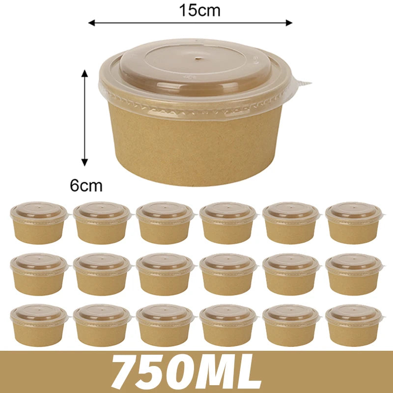 30/10pcs Disposable Kraft Paper Bowls Packaging Boxes with Lids for Hot Soup Salad Noodles Ice Cream Food Containers Lunch Box Christmas