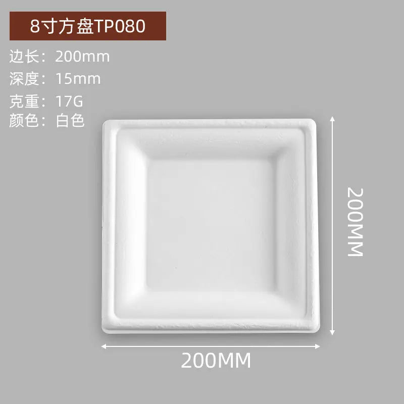 50pcs Degradable Square 6/8/10 Inch Disposable Paper Plate Thick Cake Tray for Baking Barbecue Party Tableware Fruit Snack Tray