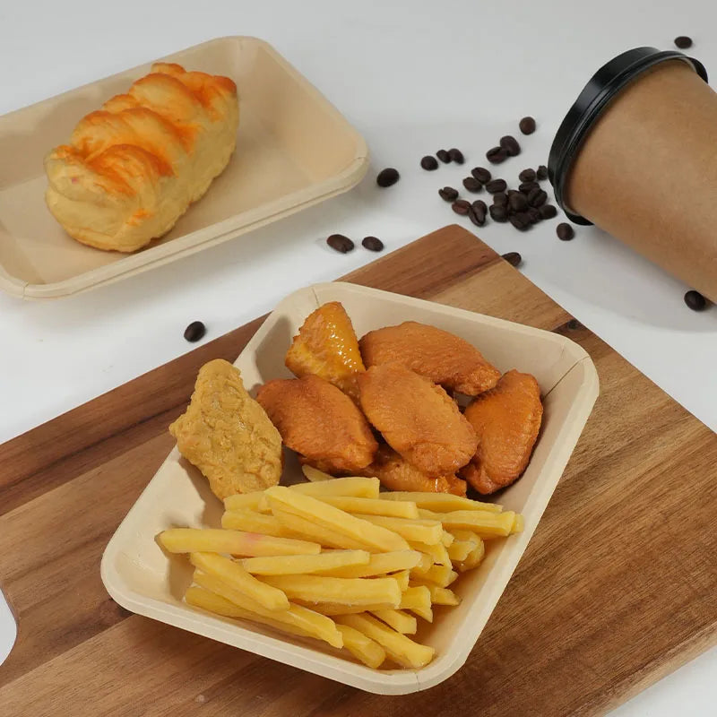 Bamboo pulp Disposable Plate Thickened Rectangle Paper Trays Barbecue Fried Chicken Party Tableware Market Snacks Paper Plate