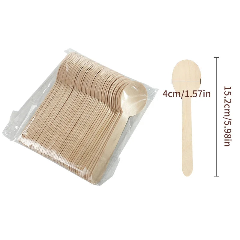 50/100Pcs Disposable Wooden Spoons for Tasting Sampling Yogurt Ice Cream Dessert Forks Wedding Party Tableware Wooden Spoon