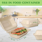 9 x 6 Clamshell Take Out Food Containers Disposable To Go Containers, Compostable To Go Boxes, Biodegradable Food Containers
