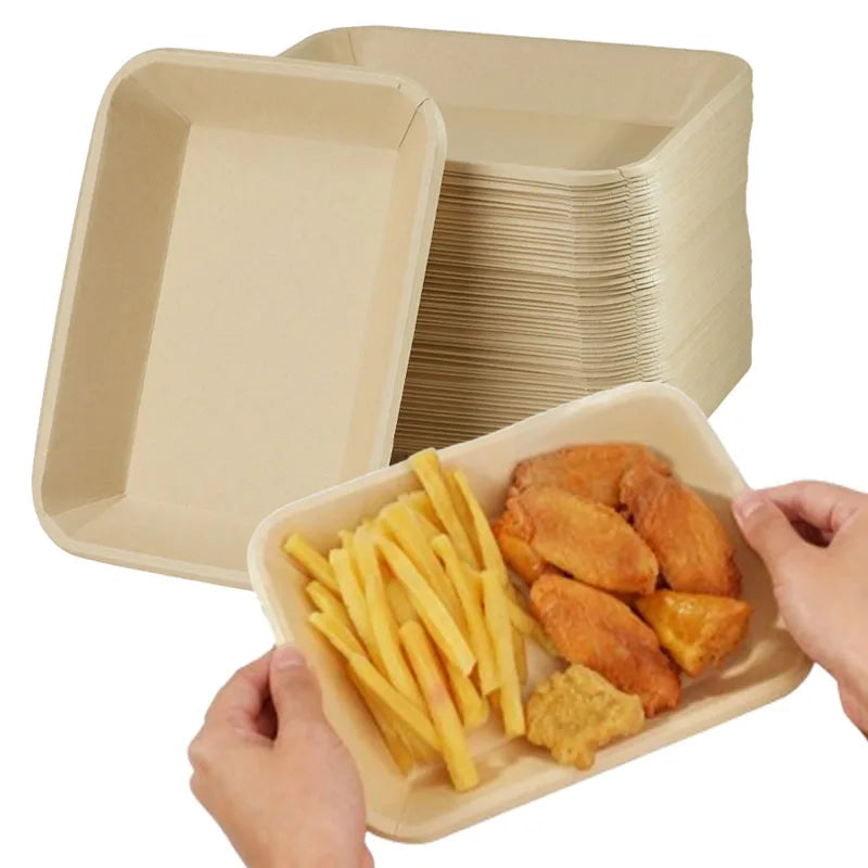 Bamboo pulp Disposable Plate Thickened Rectangle Paper Trays Barbecue Fried Chicken Party Tableware Market Snacks Paper Plate