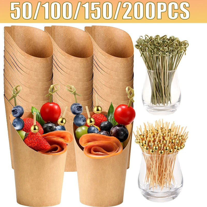 50-200PC Kraft Paper French Fries Cup Disposable Fry Charcuterie Cups For Party Celebrations Various Snacks Cupcake Paper Cups