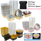 50Pcs Mini Cake Cup Aluminum Foil Cupcake Wrappers Baking Cups Cases Muffin Boxes Non-Stick Pudding Dessert Cups Kitchen Tools