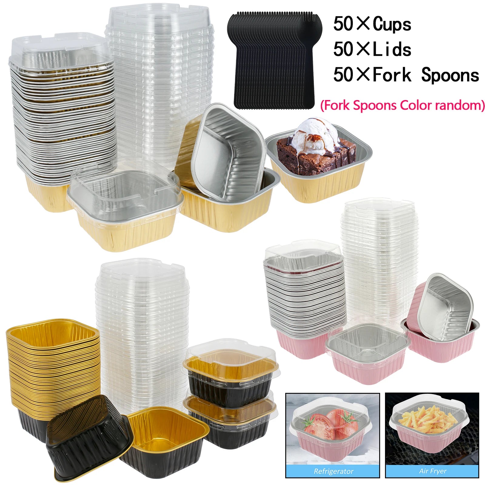 50Pcs Mini Cake Cup Aluminum Foil Cupcake Wrappers Baking Cups Cases Muffin Boxes Non-Stick Pudding Dessert Cups Kitchen Tools