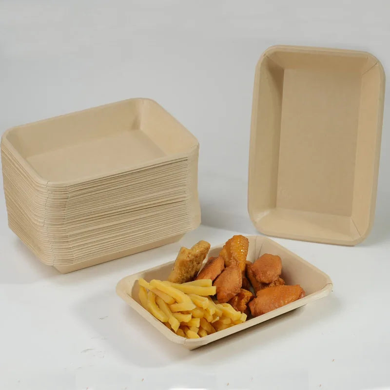 Bamboo pulp Disposable Plate Thickened Rectangle Paper Trays Barbecue Fried Chicken Party Tableware Market Snacks Paper Plate