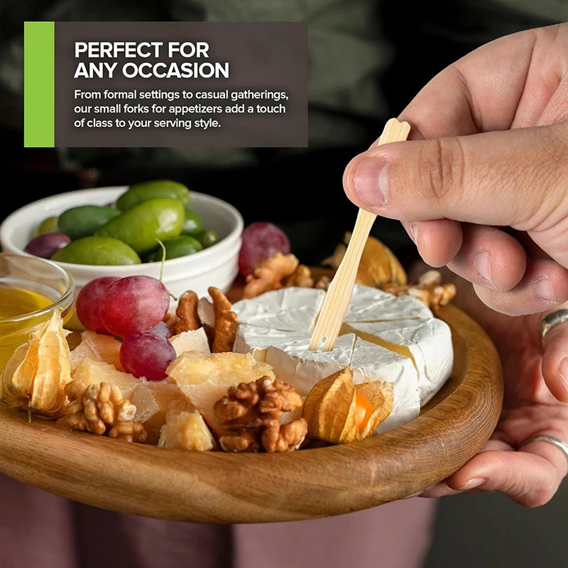 100/200/500Pcs Bamboo Appetizer Forks, 3.5-Inch Disposable Bamboo Forks for Charcuterie, Cocktail Forks for Party Wedding