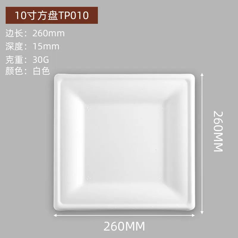 50pcs Degradable Square 6/8/10 Inch Disposable Paper Plate Thick Cake Tray for Baking Barbecue Party Tableware Fruit Snack Tray
