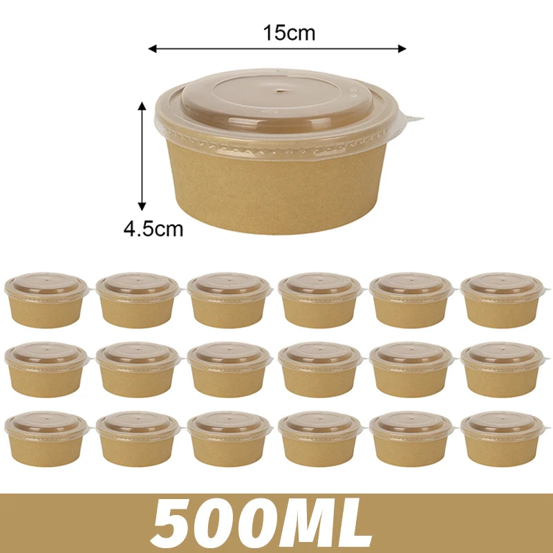 30/10pcs Disposable Kraft Paper Bowls Packaging Boxes with Lids for Hot Soup Salad Noodles Ice Cream Food Containers Lunch Box Christmas