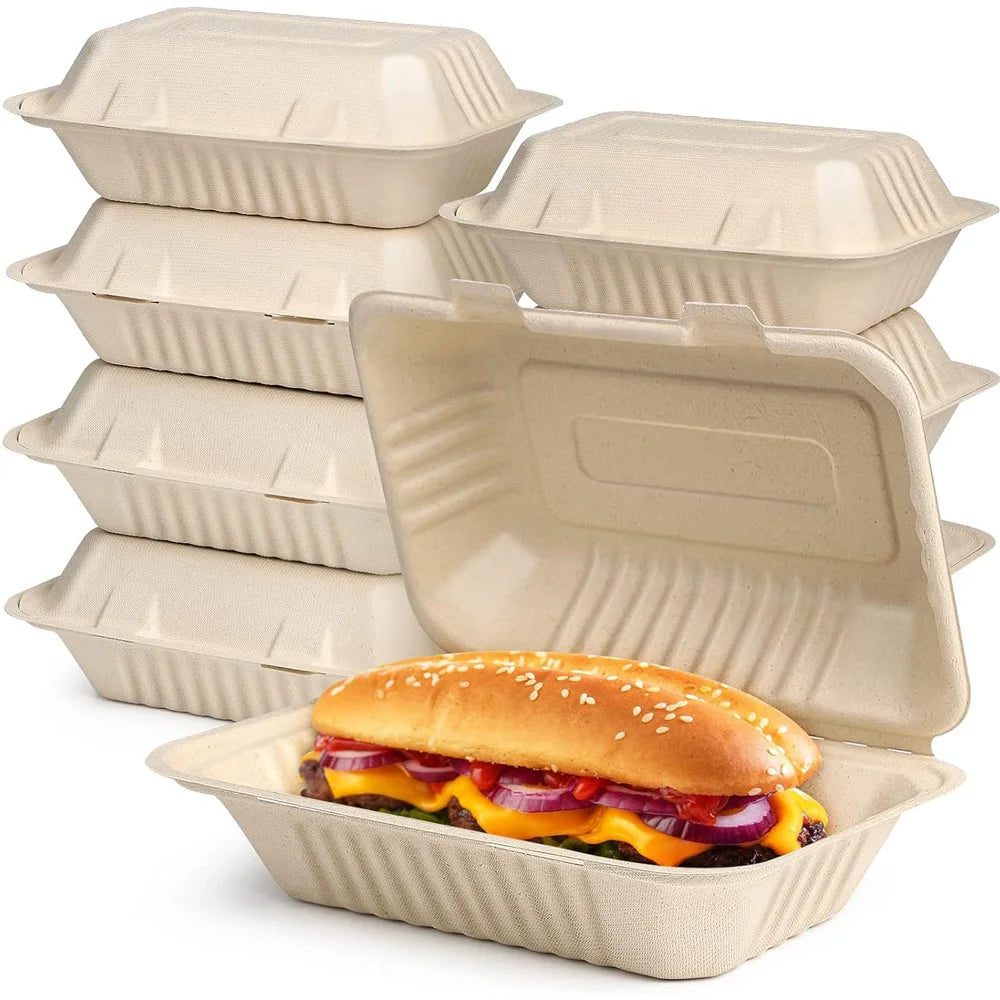 9 x 6 Clamshell Take Out Food Containers Disposable To Go Containers, Compostable To Go Boxes, Biodegradable Food Containers