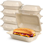 9 x 6 Clamshell Take Out Food Containers Disposable To Go Containers, Compostable To Go Boxes, Biodegradable Food Containers