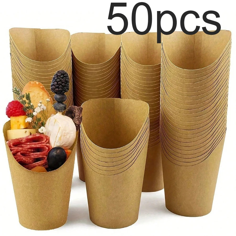 50-200PC Kraft Paper French Fries Cup Disposable Fry Charcuterie Cups For Party Celebrations Various Snacks Cupcake Paper Cups