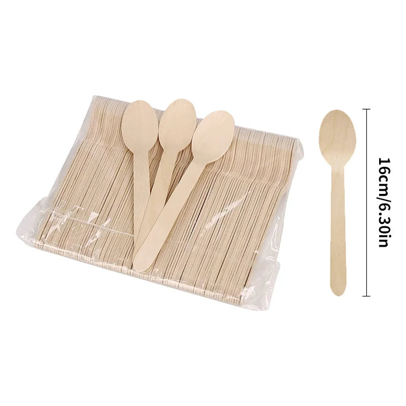 50/100Pcs Disposable Wooden Spoons for Tasting Sampling Yogurt Ice Cream Dessert Forks Wedding Party Tableware Wooden Spoon