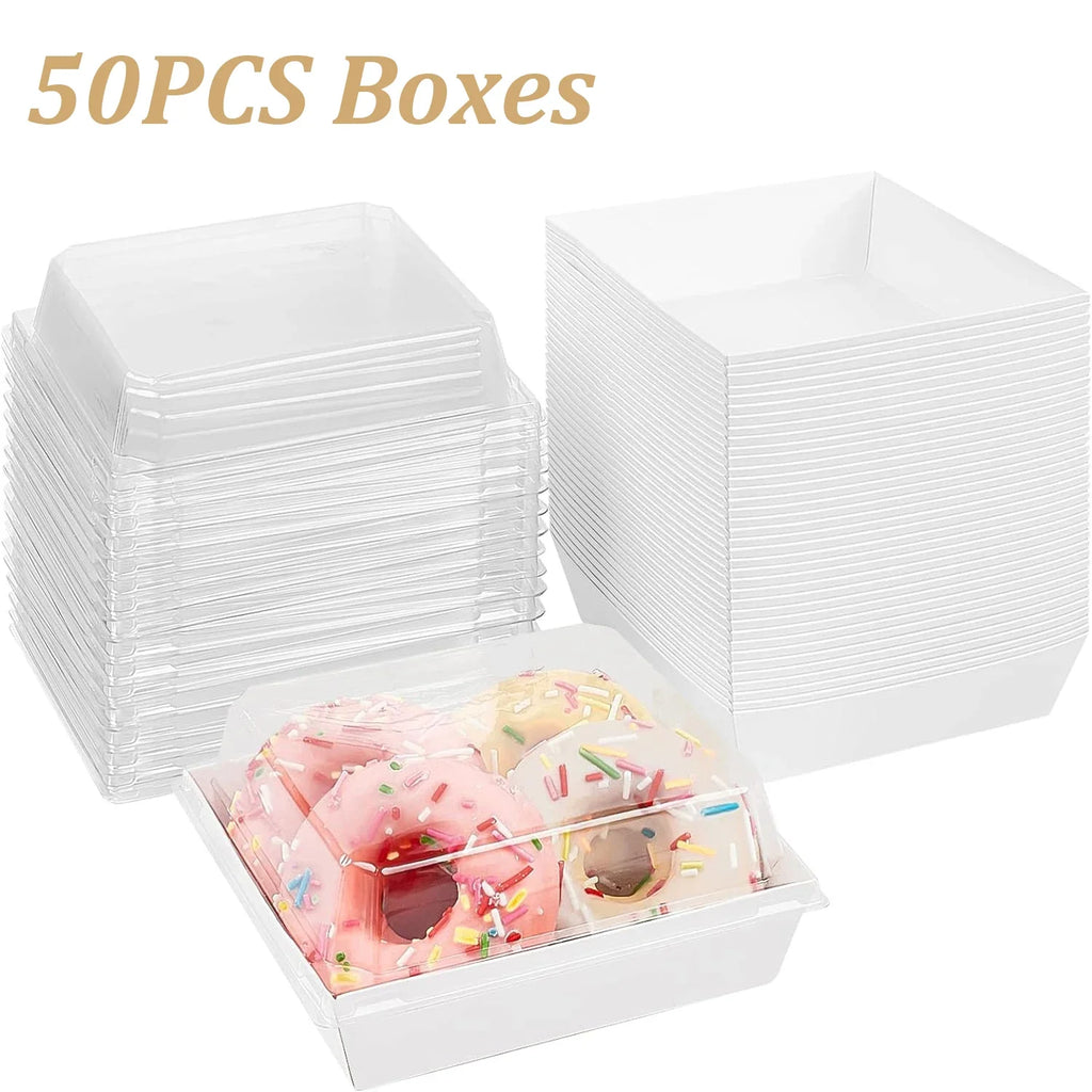 50PCS Paper Charcuterie Boxes with Clear Lids 4 Inches Square White Disposable Sandwich Boxes Dessert To Go Containers
